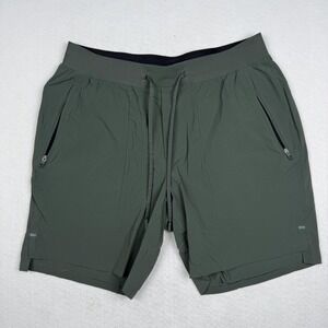 Lululemon Shorts Mens Large Green Athletic Running Zip Pockets 7 Inseam Stretch